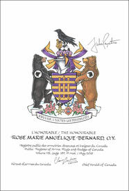 Letters patent granting heraldic emblems to Rose Marie Angélique Bernard