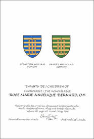 Letters patent granting heraldic emblems to Rose Marie Angélique Bernard
