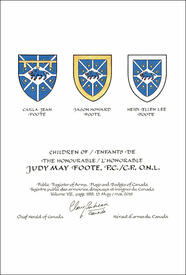 Lettres patentes concédant des emblèmes héraldiques à Judy May Foote