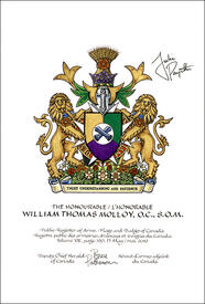 Letters patent granting heraldic emblems to William Thomas Molloy