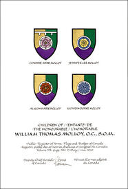 Letters patent granting heraldic emblems to William Thomas Molloy