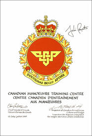 Letters patent approving the heraldic emblems of the Canadian Manoeuvre Training Centre Letters patent approving the heraldic emblems of the Canadian Manoeuvre Training Centre