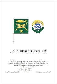 Letters patent granting heraldic emblems to Joseph Francis Russell