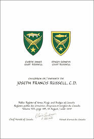 Lettres patentes concédant des emblèmes héraldiques à Joseph Francis Russell