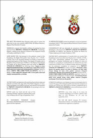 Letters patent granting heraldic emblems to Trinity Anglican Church Letters patent granting heraldic emblems to Trinity Anglican Church