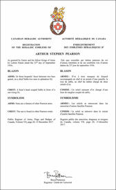 Letters patent registering the heraldic emblems of Arthur Stephen Pearson Letters patent registering the heraldic emblems of Arthur Stephen Pearson