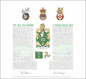 Letters patent granting heraldic emblems to Andrew George Woodward