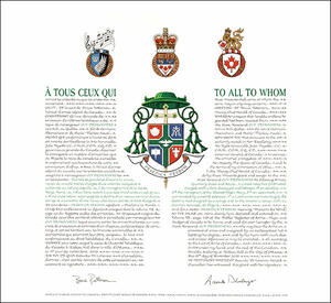 Letters patent granting heraldic emblems to Guy Desrochers Letters patent granting heraldic emblems to Guy Desrochers