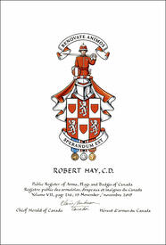 Letters patent granting heraldic emblems to Robert Hay