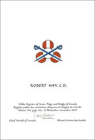 Lettres patentes concédant des emblèmes héraldiques à Robert Hay