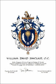 Lettres patentes concédant des emblèmes héraldiques à William David Sinclair