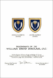 Letters patent granting heraldic emblems to William David Sinclair