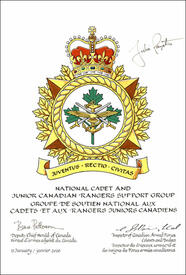Lettres patentes approuvant les emblèmes héraldiques du Groupe de soutien national aux Cadets et aux Rangers juniors canadiens