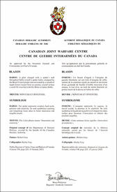 Letters patent approving the heraldic emblems of the Canadian Joint Warfare Centre