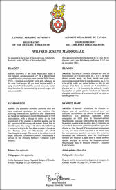 Lettres patentes enregistrant les emblèmes héraldiques de Wilfred Joseph MacDougald