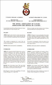 Lettres patentes enregistrant les emblèmes héraldiques de l'Association des hôtels du Canada Lettres patentes enregistrant les emblèmes héraldiques de l'Association des hôtels du Canada