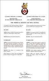 Lettres patentes enregistrant les emblèmes héraldiques de The Medical Society of Nova Scotia Lettres patentes enregistrant les emblèmes héraldiques de The Medical Society of Nova Scotia