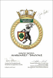 Letters patent approving the heraldic emblems of HMCS Margaret Brooke