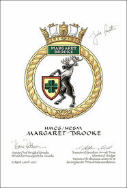Letters patent approving the heraldic emblems of HMCS Margaret Brooke Letters patent approving the heraldic emblems of HMCS Margaret Brooke