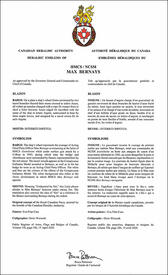 Lettres patentes approuvant les emblèmes héraldiques du NCSM Max Bernays