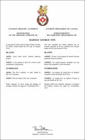 Letters patent registering the heraldic emblems of Harold George Fox Letters patent registering the heraldic emblems of Harold George Fox