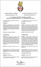 Lettres patentes  approuvant les emblèmes héraldiques du Centre d’instruction de la 3e Division du Canada