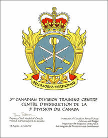 Lettres patentes approuvant les emblèmes héraldiques du Centre d’instruction de la 3e Division du Canada Lettres patentes approuvant les emblèmes héraldiques du Centre d’instruction de la 3e Division du Canada