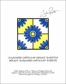 Letters patent granting heraldic emblems to Margaree-Chéticamp Herald Emeritus