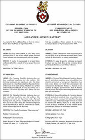 Letters patent registering the heraldic emblems of Alexander Aitken Rattray