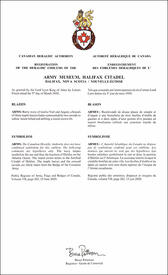 Letters patent registering the heraldic emblems of the Army Museum, Halifax Citadel Letters patent registering the heraldic emblems of the Army Museum, Halifax Citadel