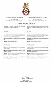 Lettres patentes enregistrant les emblèmes héraldiques de James Wilson Calder