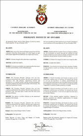 Lettres patentes enregistrant les emblèmes héraldiques de l'Insurance Institute of Ontario