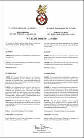 Letters patent registering the heraldic emblems of William Joseph Lawson