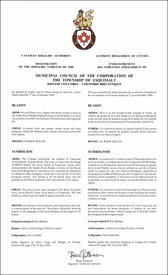 Lettres patentes enregistrant les emblèmes héraldiques du Municipal Council of the Corporation of the Township of Esquimalt