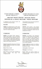 Lettres patentes approuvant les emblèmes héraldiques d'un officier de la police militaire / Police militaire de l’Aviation royale canadienne