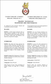 Lettres patentes approuvant les emblèmes héraldiques du Technicien des mouvements de l’Aviation royale canadienne Lettres patentes approuvant les emblèmes héraldiques du Technicien des mouvements de l’Aviation royale canadienne
