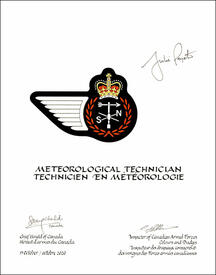 Letters patent approving the heraldic emblems of the Meteorological Technician of the Royal Canadian Air Force Letters patent approving the heraldic emblems of the Meteorological Technician of the Royal Canadian Air Force