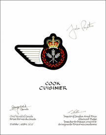 Letters patent approving the heraldic emblems of the Cook of the Royal Canadian Air Force