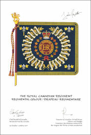 Letters patent approving the heraldic emblems of The Royal Canadian Regiment
