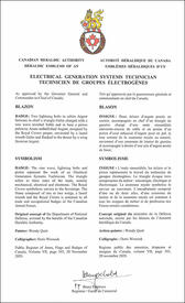 Lettres patentesapprouvant les emblèmes héraldiques du Technicien de groupes électrogènes de l’Aviation royale canadienne Lettres patentesapprouvant les emblèmes héraldiques du Technicien de groupes électrogènes de l’Aviation royale canadienne