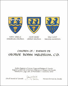 Lettres patentes concédant des emblèmes héraldiques à George Robin Meldrum