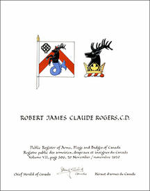 Lettres patentes concédant des emblèmes héraldiques à Robert James Claude Rogers Lettres patentes concédant des emblèmes héraldiques à Robert James Claude Rogers