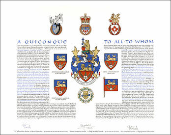 Letters patent granting heraldic emblems to Claude Joseph Daniel Bigras
