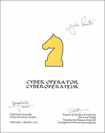 Letters patent approving the heraldic emblems of a Cyber Operator of the Canadian Armed Forces