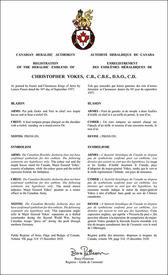 Letters patent registering the heraldic emblems of Christopher Vokes Letters patent registering the heraldic emblems of Christopher Vokes