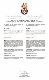 Letters patent approving the heraldic emblems of an Air Operations Support Technician of the Royal Canadian Air Force