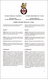Lettres patentes enregistrant les emblèmes héraldiques de James Stuart Duncan Lettres patentes enregistrant les emblèmes héraldiques de James Stuart Duncan