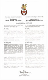 Letters patent registering the heraldic emblems of Max Douglas Stewart