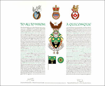 Letters patent granting heraldic emblems to David Paul Werklund