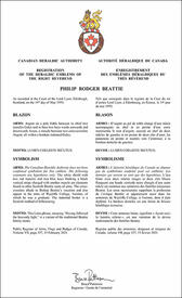 Lettres patentes enregistrant les emblèmes héraldiques de Philip Rodger Beattie